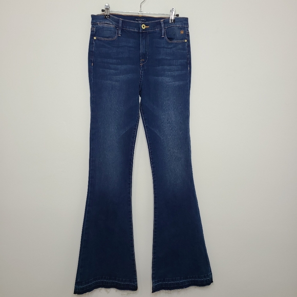 Tommy Hilfiger Jeans Slim Wide Leg Flare Dark Blue Wash Zip Fly Size 8 - Picture 1 of 9